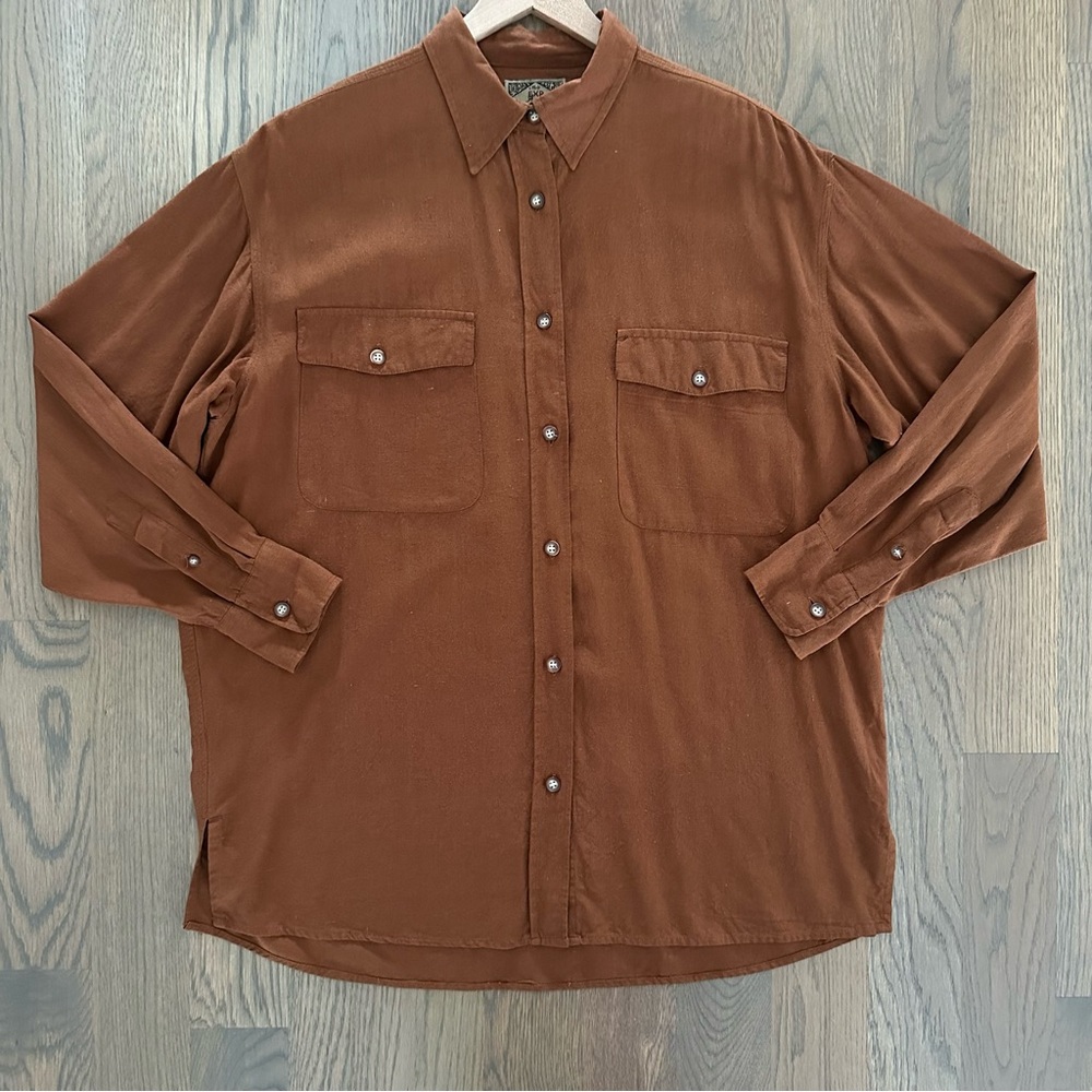 Express Vintage Pocket Blouse 100% Raw Silk in Rust Brown Size Small